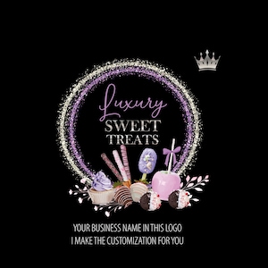 Sweet Treats Logo Design. Purple Logo, Bakery Logo, Apple Candy Logo, Strawberry Chocolate Logo, Cakesicle Logo, I customize it for you