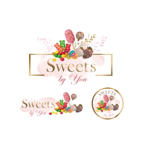 Logo-ontwerp zoete lekkernijen, aardbei-chocolade, cake- en ijslolly-logo, aangepast logo-ontwerp, Cookies en Oreos-logo aquarel