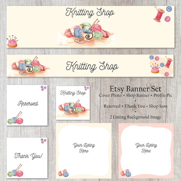 Etsy Shop Banner Set, Knitting Wool Watercolor Shop Cover, Etsy Branding, Etsy Cover Photo. Etsy Banner & Avatar Template