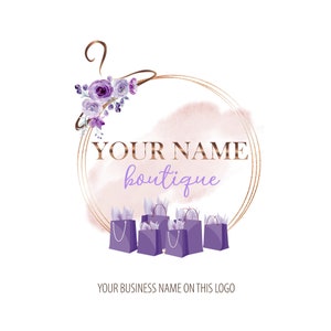 Boutique Logo-Design, Bekleidungsgeschäft Online-Einkaufstaschen Logo, Aufhänger Blumen Aquarell Logo, Gold-Aufhänger, Kleidungslogo, Benutzerdefiniertes Logo