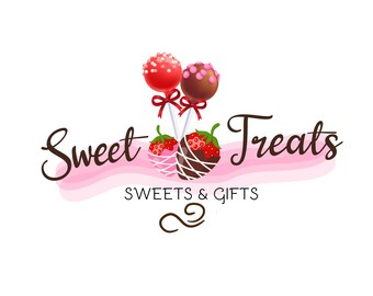 Sweet Treats Logo Design, Strawberry Chocolate Logo, CakePops Logo Design, Valentines Day Sweets Logo, Custom Logo