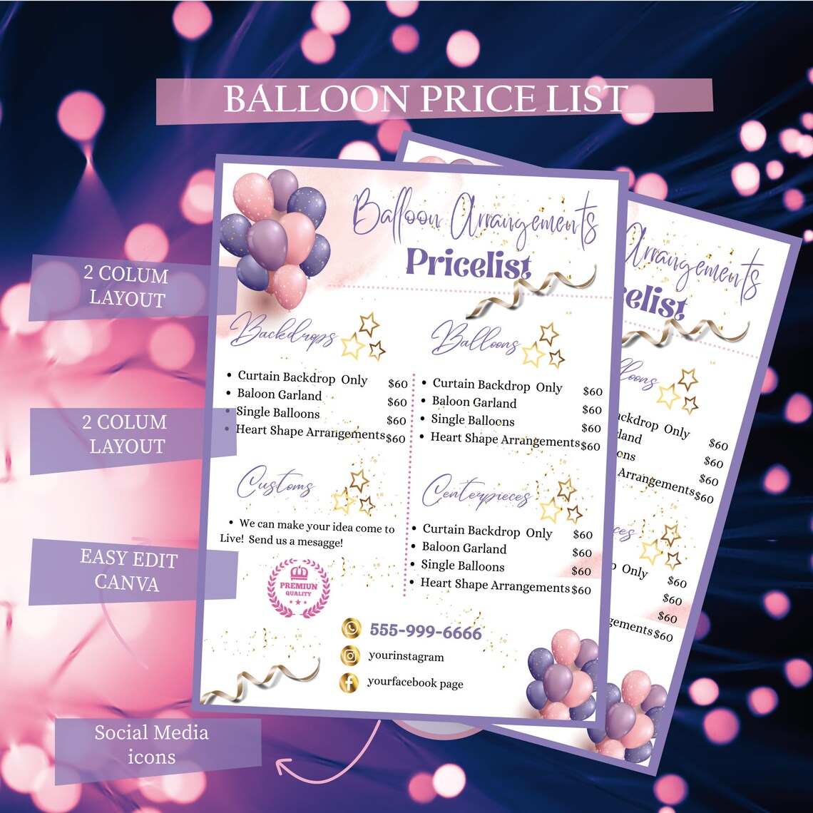 PRICE LIST Template Balloons Price List Party Planner - Etsy