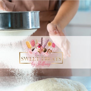 Logo-ontwerp snoep, CakePop-logo, cakevorm, chocolade, ijslolly-logo, aangepast logo-ontwerp, Cookies en Oreos-logo aquarel