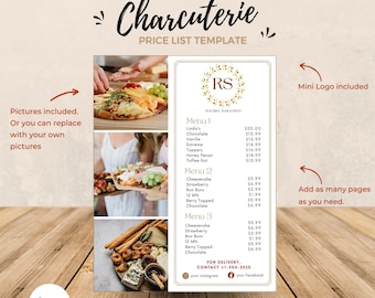Charcuterie PRICE LIST Template, Canva Editable Super Easy, Cheese Table, Printable Sheet