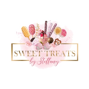 Logo-ontwerp snoep, CakePop-logo, cakevorm, chocolade, ijslolly-logo, aangepast logo-ontwerp, Cookies en Oreos-logo aquarel