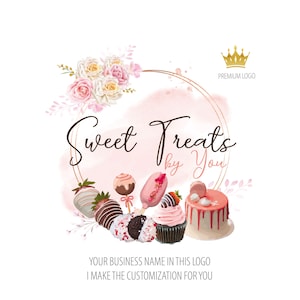 Sweet Treats Logo Design, Custom Logo, Strawberry Dipped Chocolate, Cake Dripping Custom Logo, Chocolate Oreos, Popsicle Logo