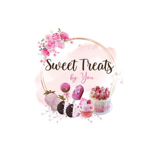 Rosa süße Leckereien-Logo-Design, Cupcake-Kuchen-Logo, ich passe das Logo für Sie an, Erdbeer-Schokolade-Logo, getauchte Oreos, Cakesicle-Bäckerei