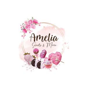 Création de logo de friandises sucrées, logo de la Saint-Valentin, coeur à briser, logo Cupcake, je personnalise le logo pour vous, fraise chocolat, Oreos