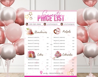 Sweet Treats Price List Canva Template: Cakes, Cupcakes (Digital Download)