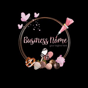 Sweet Treats Logo Design, Piping Bag Logo, Bakery Logo, Butterfly Strawberry Dipped Chocolate, Pretzel Logo, Cocoa Bombs Logo, Popsicle Logo
