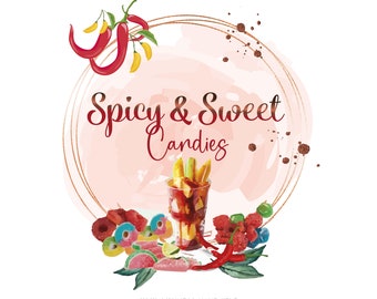 Sweets Logo Design, Spicy Hot Sweets Logo, Dulces Enchilados Logo, Chamoy Logo, Hot Gummies, Fruits with Chamoy, Mexican Sweets.