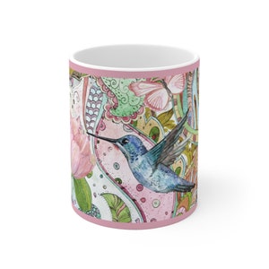 Hummingbird Pink Fantasy Garden 2 Ceramic Mug FREE SHIPPING