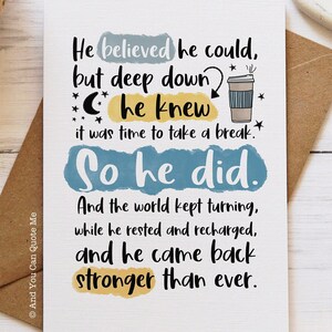 Man Self Care Card, Anxiety Card for Him, Feeling Stressed, Tired Dad Card, Time Out Card, Stressed Boss, Signed Off of Work, Colleague Card image 3