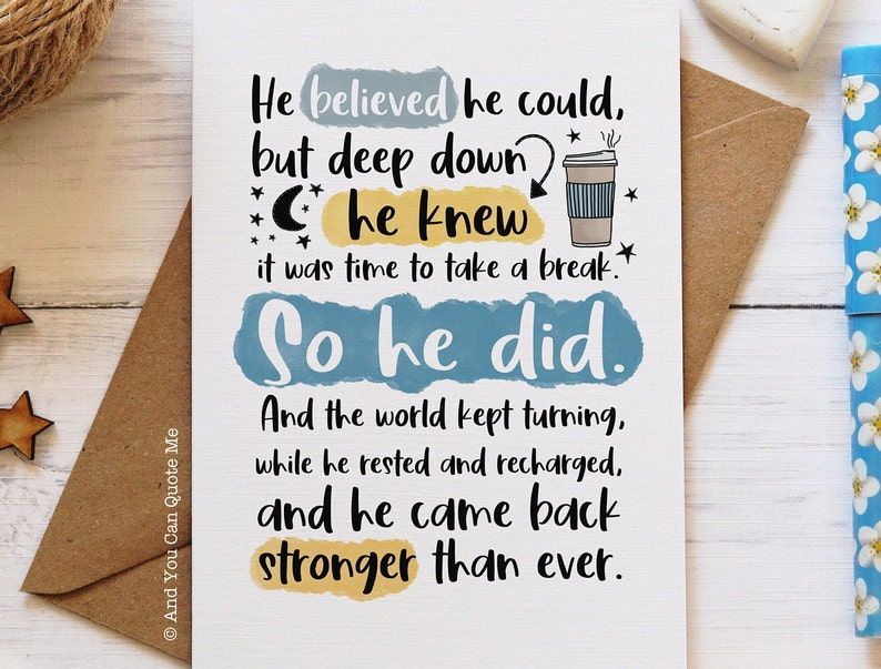 Man Self Care Card, Anxiety Card for Him, Feeling Stressed, Tired Dad Card, Time Out Card, Stressed Boss, Signed Off of Work, Colleague Card image 3