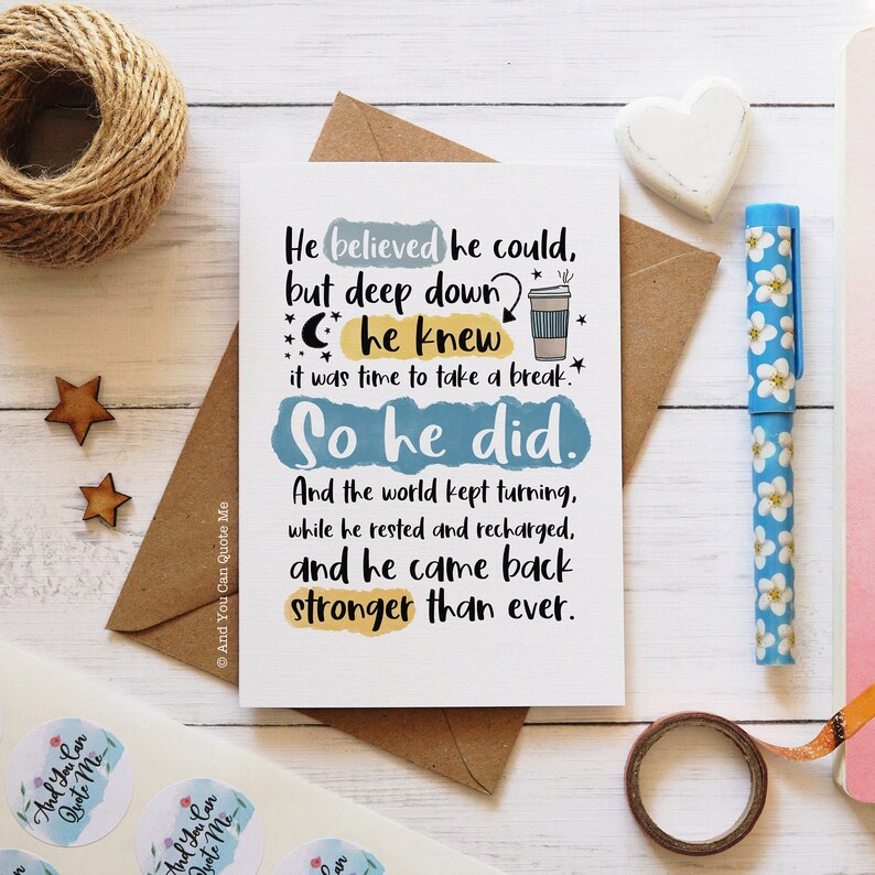 Man Self Care Card, Anxiety Card for Him, Feeling Stressed, Tired Dad Card, Time Out Card, Stressed Boss, Signed Off of Work, Colleague Card image 9