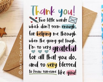 Thank You Card, Two Little Words, Thank You Friend, Supportive Friend, Thank You Mum, Therapist Card, Bestie Card, And You Can Quote Me