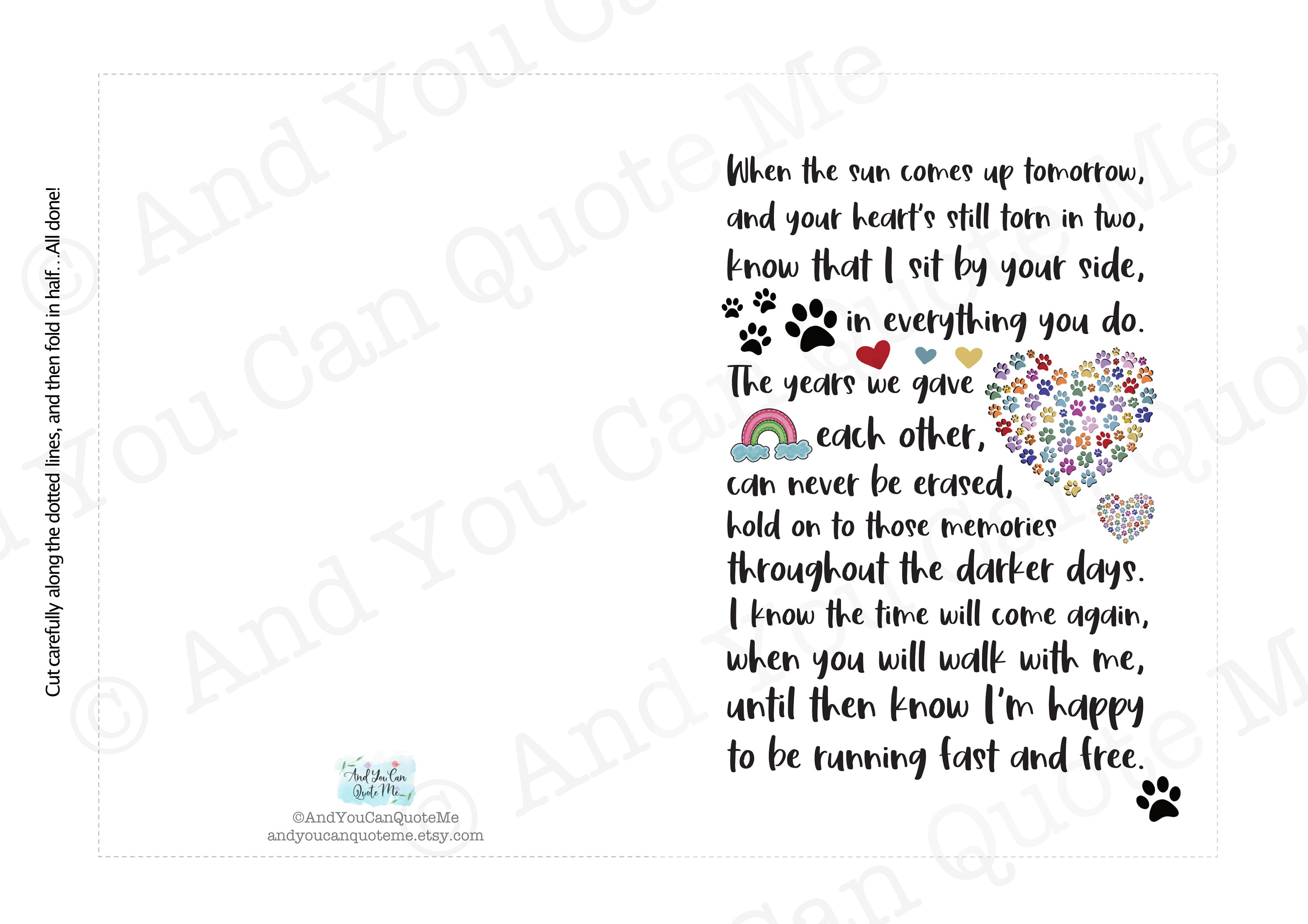 Pet Loss Printable Loss of Dog Cat Loss Sympathy Card Pet - Etsy