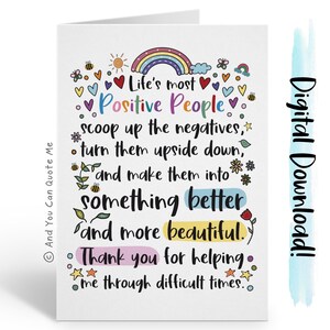 Tarjeta de agradecimiento, tarjeta de agradecimiento, personas positivas, tarjeta de amistad, amigo solidario, descarga digital, tarjeta imprimible, agradecimiento digital