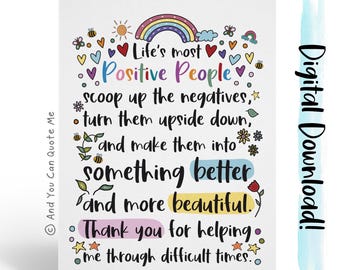 Appreciation Card, Thank You Card, Positive People, Friendship Card, Supportive Friend, Digital Download, Printable Card, Digital Thanks