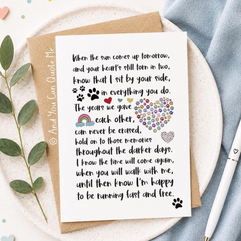 Pet Loss Card, Sympathy Card, Dog Loss, Thinking of You, Pet Memorial, Dog Memorial, With Sympathy, Paw Print Card, And You Can Quote Me image 1