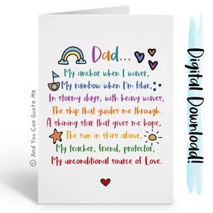 Poesia del papà, biglietto per la festa del papà, grazie papà, papà stampabile, download immediato, biglietto stampabile, biglietti digitali e puoi citarmi, miglior papà