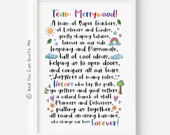 Personalised School Print, Nursery Staff Gift, Headteacher Gift, Thank You Teacher, Teacher Poem, Teaching Team Gift, School Staff, UNFRAMED