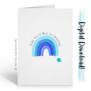 Carte arc-en-ciel, carte imprimable, carte de remerciement, arc-en-ciel du NHS, carte arc-en-ciel bleu, merci à un ami, carte de travailleur clé, téléchargement immédiat