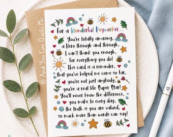 Keyworker Thank You, Nursery Teacher Card, Pre-School Teacher Card, Thank You Card, Teacher Poem, Keyworker Poem, And You Can Quote Me