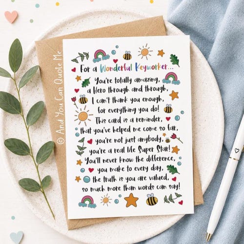 Keyworker Thank You, Nursery Teacher Card, Pre-School Teacher Card, Thank You Card, Teacher Poem, Keyworker Poem, And You Can Quote Me