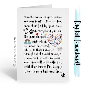 Afdrukbaar huisdierverlies, verlies van hond, verlies van kat, condoleancekaart, overlijden huisdier, afdrukbare kaart, digitale download, Rainbow Bridge, And You Can Quote Me