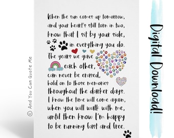 Pet Loss Printable, Loss of Dog, Cat Loss, Sympathy Card, Pet Death, Printable Card, Digital Download, Rainbow Bridge, And You Can Quote Me