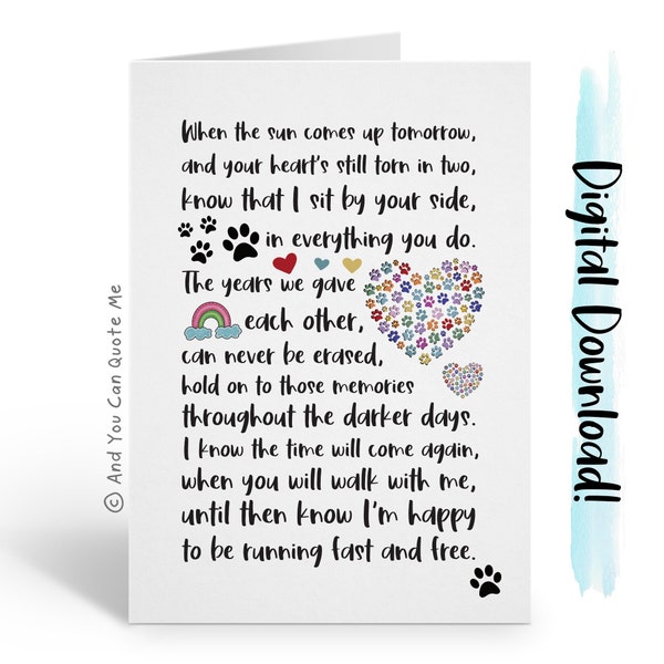 Pet Loss Printable, Loss of Dog, Cat Loss, Sympathy Card, Pet Death, Printable Card, Digital Download, Rainbow Bridge, And You Can Quote Me