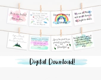 Tarjetas de positividad imprimibles, palabras inspiradoras, tarjetas de ánimo, citas positivas, citas motivacionales, pensando en ti, descargables