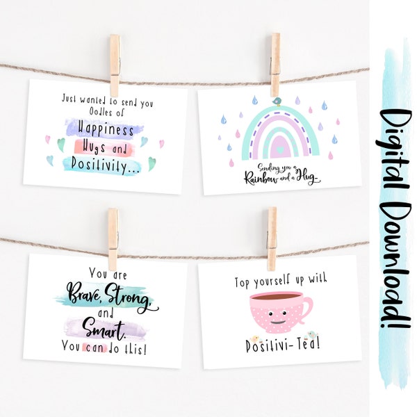 Printable Positivity Postcards, Postcard Set, Instant Download, Encouragement Postcards, Friendship Postcards, Positive Cards, Motivational