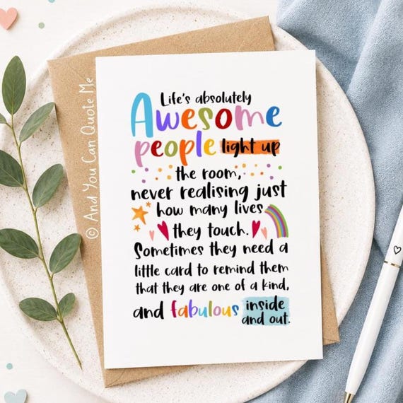 Awesome People, Anxiety Card, Positivity Card, Thank You Card, Supportive Friend, Colleague Card, Just Because, Self Confidence Card