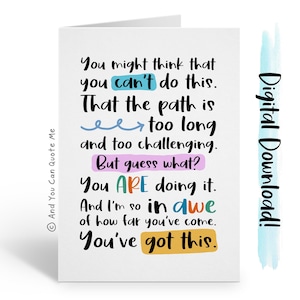 Carte d'encouragement imprimable, You got this, you can do this, citation positivité, carte de motivation, téléchargement immédiat, carte numérique, positivité