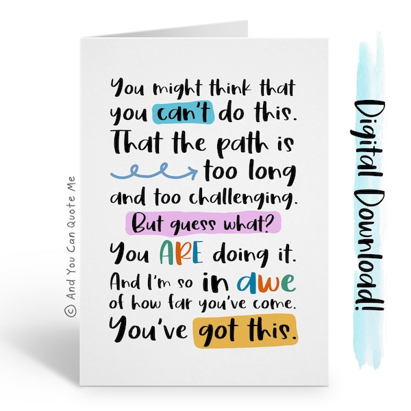 Printable Encouragement Card, You Got This, You Can Do This, Positivity Quote, Motivational Card, Instant Download, Digital Card, Positivity