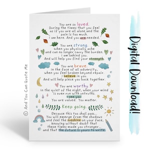 Carta di positività stampabile, Carta pensando a te, Download immediato, Download di fiducia in se stessi, Carta di autostima, Carta del migliore amico, Ansia