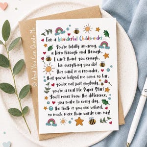 Childminder Thank You, Childminder Poem, Thank You Card, Keyworker Card, Childminder Gift, Thank You Gifts, And You Can Quote Me