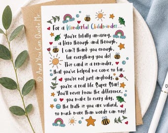 Childminder Thank You, Childminder Poem, Thank You Card, Keyworker Card, Childminder Gift, Thank You Gifts, And You Can Quote Me