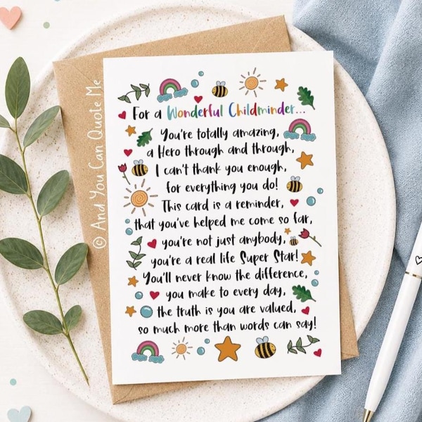 Childminder Thank You, Childminder Poem, Thank You Card, Keyworker Card, Childminder Gift, Thank You Gifts, And You Can Quote Me