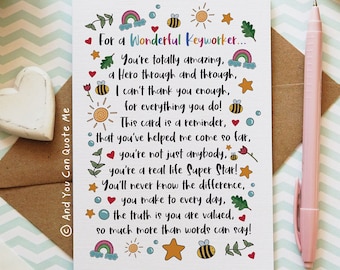Tarjeta de agradecimiento para personal esencial, Tarjeta para maestra de guardería, Tarjeta para maestra de preescolar, Tarjeta de agradecimiento, Poema para maestra, Poema para personal esencial, Y puedes citarme