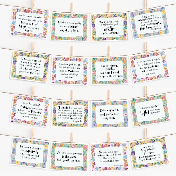 40 Printable Positivity Mini Cards, Encouragement Quotes, Inspiring Quotes, Digital Download, Positivity Stationery, Lunchbox Notes