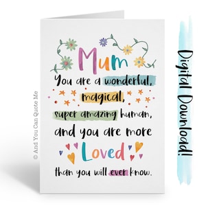 Tarjeta para mamá maravillosa, imprimible para el Día de la Madre, gracias mamá, tarjeta para mamá increíble, tarjeta digital, tarjeta descargable, descarga instantánea, mamá especial