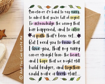 Fresh Start, Sorry Card, Apology Card, Friendship Card, Sorry Note, Apology Letter, Apology Gift, So Sorry, And You Can Quote Me
