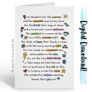Wertschätzungskarte, dankbar für Sie, danke Freund, Bestie Gedicht, printable Karte, danke Mama, danke Frau, sofortiger Druck, Schwester