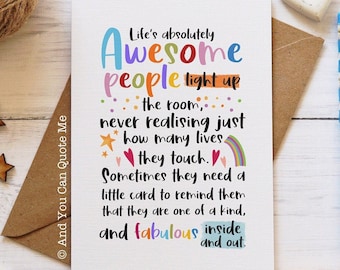 Awesome People, Anxiety Card, Positivity Card, Thank You Card, Supportive Friend, Colleague Card, Just Because, Self Confidence Card