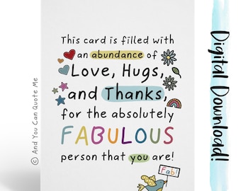 Appreciation Print, Thank You Card, Friendship Card, Supportive Friend, Digital Download, Printable Card, Digital Thanks, Thankful for You