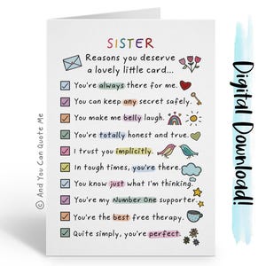 Gracias Hermana, Hermana Especial, Hermana Gemela, Hermana Descarga, Descarga Instantánea, Tarjeta Imprimible Para Hermana, Y Puedes Citarme, Tarjeta Digital