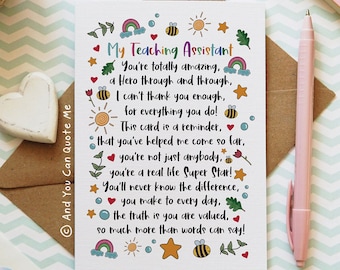 Teaching Assistant, TA Card, Pre-School Teacher Card, Thank You Card, Teacher Poem, LSA Card, Learning Support, And You Can Quote Me